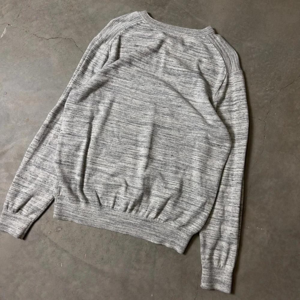 Nautica V-Neck Sweater Mens Large Grey Marl Cotton Classic Preppy Quiet Luxury